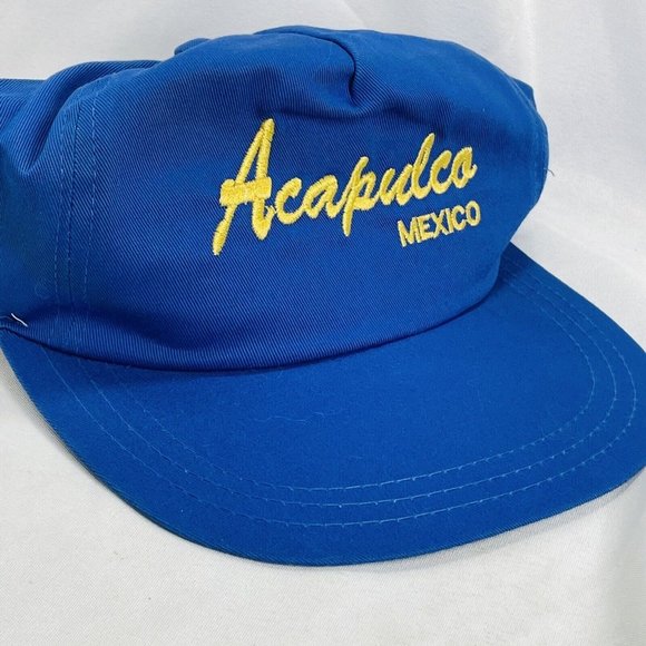 Gorras Garbar Bor Acapulco Mexico Ajustable Snap Back Retro Blue w Gold Writing - Picture 10 of 11